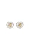 Jimmy Choo Logo Detailed Pearl Stud In White