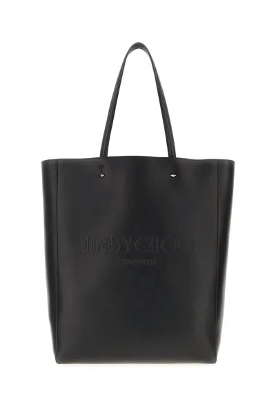 Jimmy Choo Logo Embossed Top Handle Tote Bag In Black