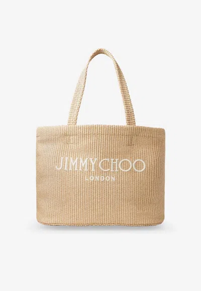 Jimmy Choo Logo Embroidered Basket Tote Bag In Sand