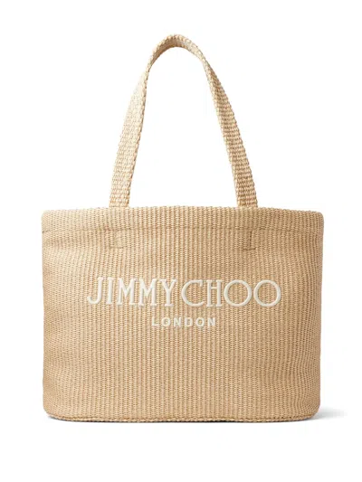 Jimmy Choo Beach East-west Raffia Tote In Brown