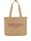 Jimmy Choo Gold Rafia Mini Beach Shopping Bag In Nude