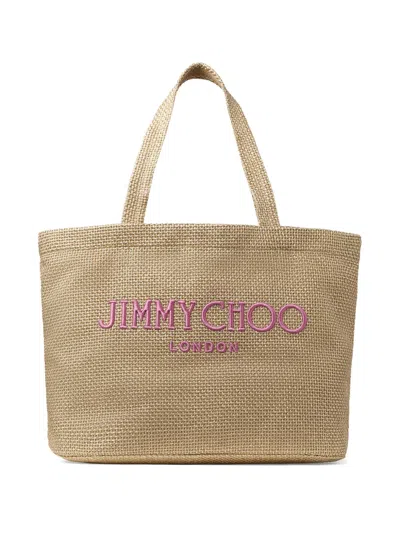 Jimmy Choo Logo-embroidered Tote Bag In 褐色