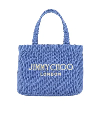 Jimmy Choo Logo Embroidered Woven Tote Bag In Blue
