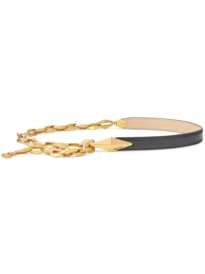 Jimmy Choo Logo-engraved Leather Belt In Schwarz