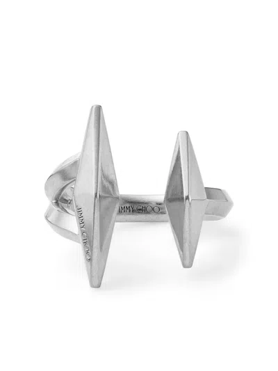 Jimmy Choo Logo-engraved Open Ring In Silver
