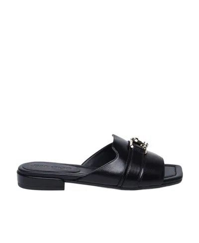 Jimmy Choo Nako Logo-plaque Flat Leather Sandals In Black
