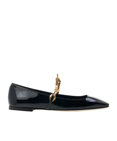 Jimmy Choo Logo Flats In Black