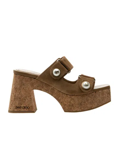 Jimmy Choo Logo High-heeled Sandals In Brown