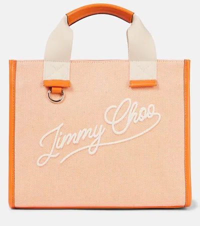 Jimmy Choo Logo Leather-trimmed Canvas Tote Bag In Orange
