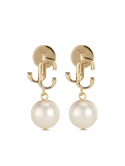 Jimmy Choo Logo-lettering Pearl Earrings In Gold