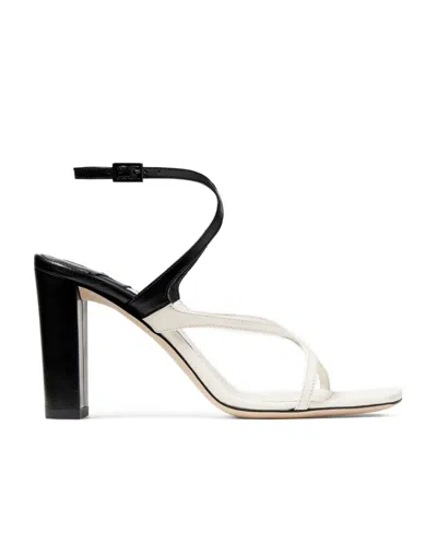 Jimmy Choo Logo Logo Thick Heeled High Heeled Sandals In Latte Black