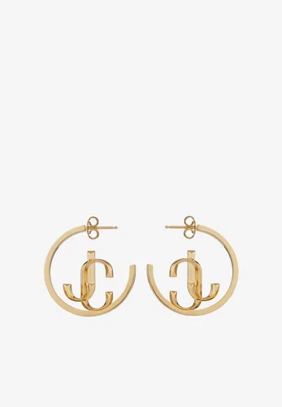 Jimmy Choo Logo Monogram Hoop Earrings In Gold