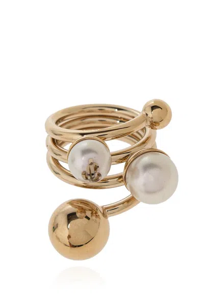Jimmy Choo Debossed-logo Multi-pearl Ring In Gold