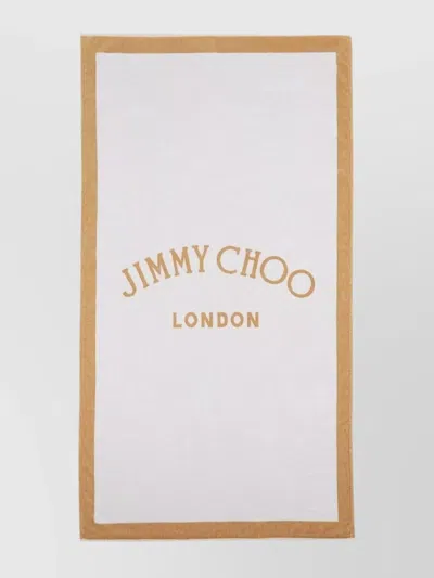 Jimmy Choo Logo Print Cotton Beach Towel In Neutral