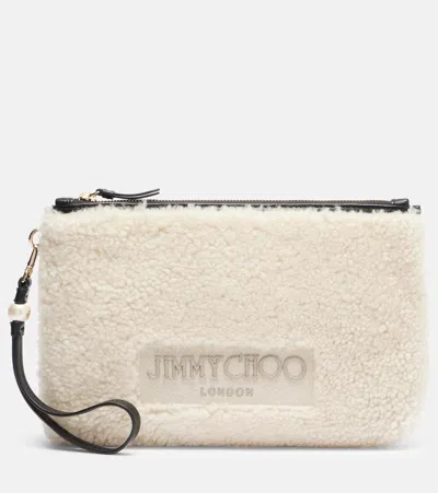 Jimmy Choo Logo Shearling Pouch With Strap In White