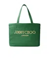 Jimmy Choo Logo Embroidered Woven Tote Bag In Green