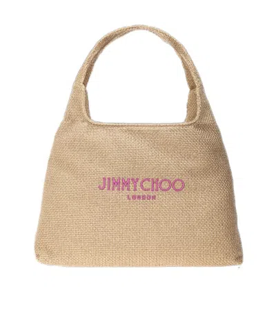 Jimmy Choo Logo Shoulder Bag In Nude