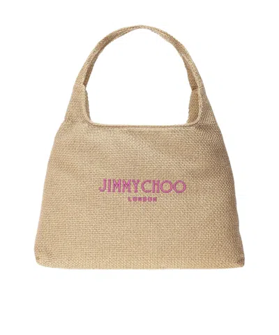 Jimmy Choo Logo Shoulder Bag In Nude