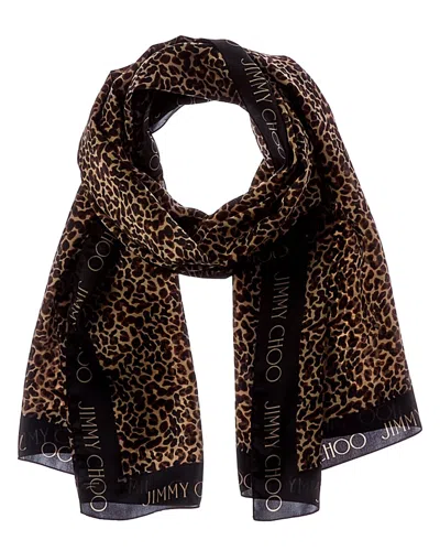 Jimmy Choo Logo Silk Scarf In Animal Print