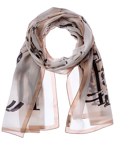 Jimmy Choo Logo Silk Scarf In Beige