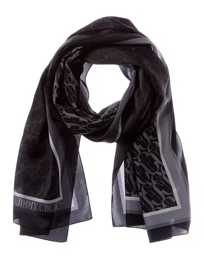 Jimmy Choo Logo Silk Scarf In Black