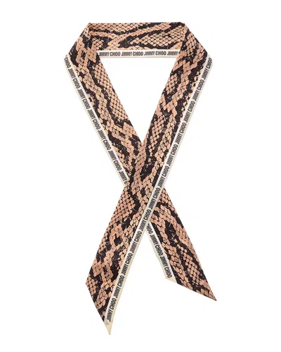 Jimmy Choo Logo Silk Scarf In Brown