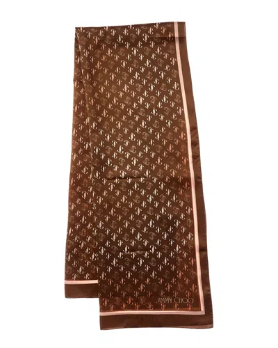 Jimmy Choo Logo Silk Scarf In Brown
