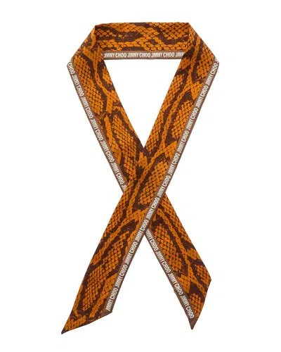 Jimmy Choo Logo Silk Scarf In Brown