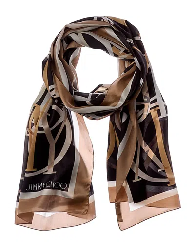 Jimmy Choo Logo Silk Scarf In Gold