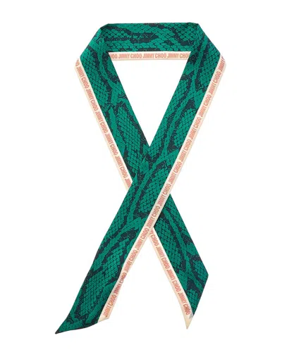 Jimmy Choo Logo Silk Scarf In Green