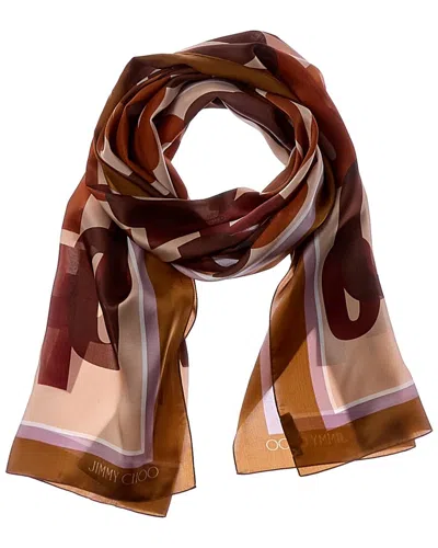 Jimmy Choo Logo Silk Scarf In Multi