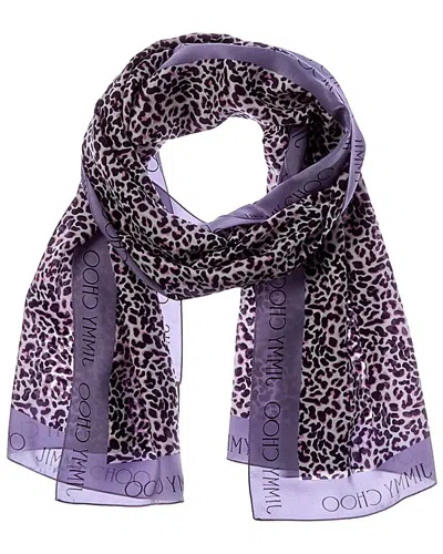 Jimmy Choo Logo Silk Scarf In Purple