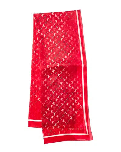 Jimmy Choo Logo Silk Scarf In Red