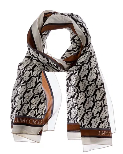 Jimmy Choo Logo Silk Scarf In White
