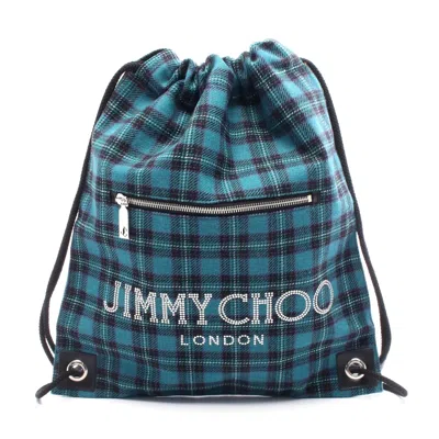 Jimmy Choo Logo Studs Canvas Leather Backpack In Green