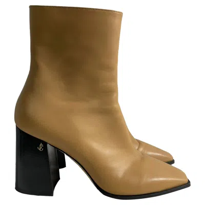 Jimmy Choo Logo Zipped Ankle Boots In Brown Calf Leather