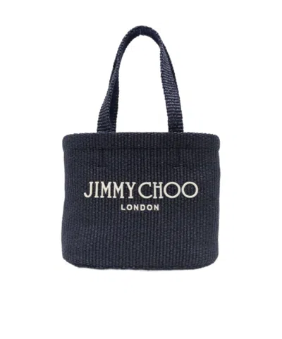 Jimmy Choo Logo-detail Raffia Bag In Blue