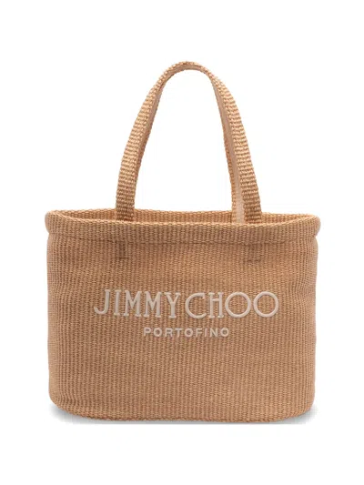 Jimmy Choo Logo-lettering Beach Bag In Brown