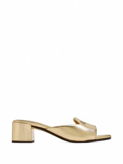 Jimmy Choo Logo-plaque Metallic Sandals In Gold