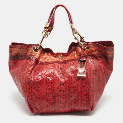 Pre-owned Jimmy Choo Lohla Jayne Red Snakeskin Tote