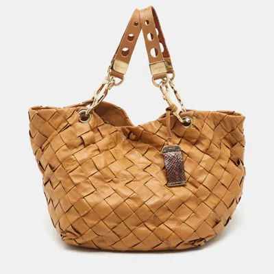Pre-owned Jimmy Choo Lohla Jayne Tan Woven Leather Tote
