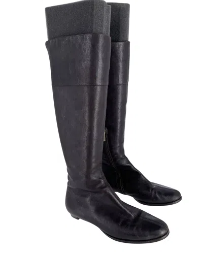 Jimmy Choo London Knee Boots In Brown Calfskin Leather In Black