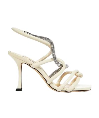 Jimmy Choo Lonnie Embellished Slingback Sandals In White