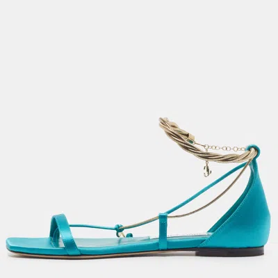 Pre-owned Jimmy Choo Lorina Size 39 Blue Satin Ankle Strap Sandals
