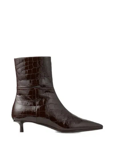 Jimmy Choo Lory 35 Croc-effect Leather Ankle Boots In Burgundy