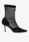 Jimmy Choo Lotta Ab 85 Crystal-embellished Tulle And Satin Sock Boots In Black