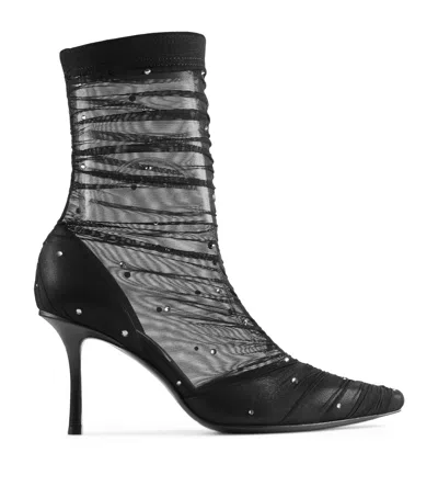 JIMMY CHOO LOTTA 85 TULLE ANKLE BOOTS