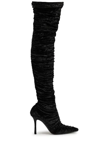 Jimmy Choo Lotta Otk 100 Velvet Over-the-knee Boots In Black