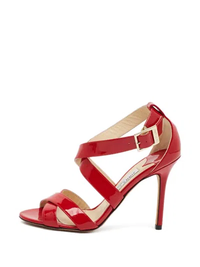 Pre-owned Jimmy Choo Lottie Strappy Heeled Sandals In Red