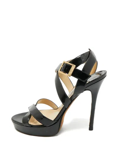 Pre-owned Jimmy Choo Louise Criss-cross-strap Patent-leather Sandals In Black